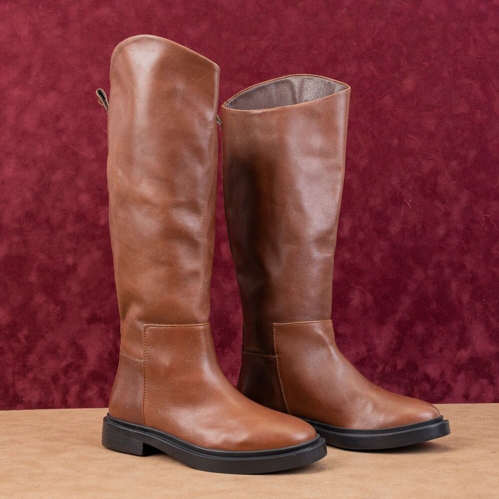 Steve Madden Women Gaige Dark Brown Leather Riding Knee Boots sz 6.5